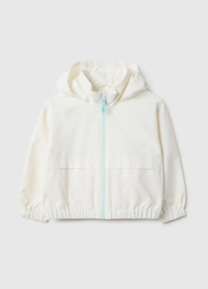 Giacca Impermeabile Bianca Regular Fit Con Cappuccio Per Bambina, Bianco
