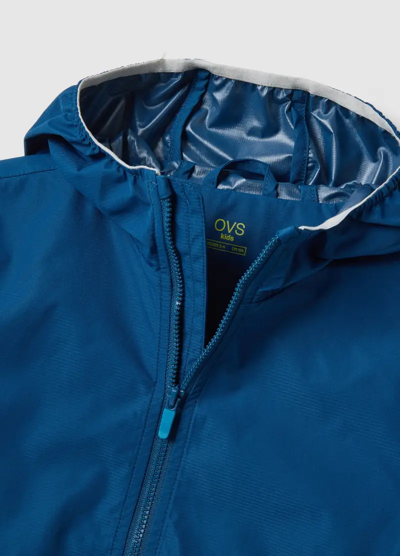 Giacca Impermeabile Blu Regular Fit Con Cappuccio E Zip Da Bambino, Blu miniatura 3