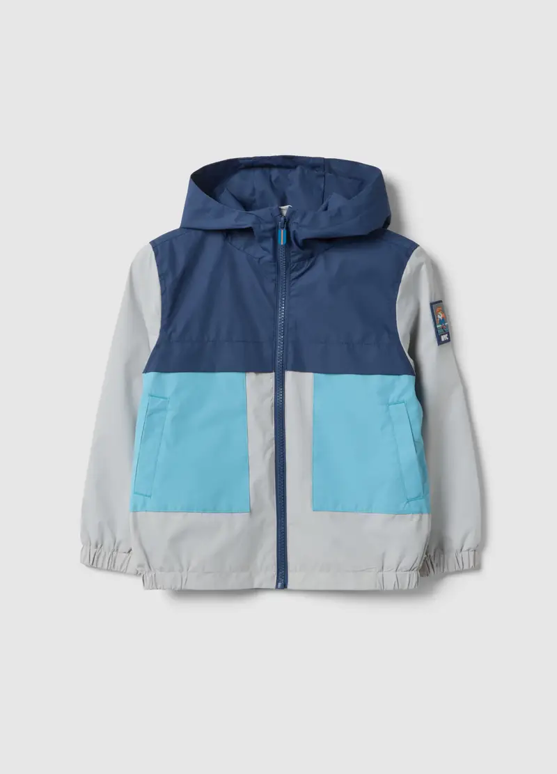 Giacca Impermeabile Multicolor Con Cappuccio E Zip Per Bambino, Multicolor