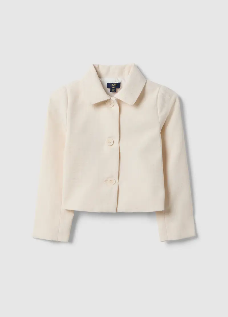 Giacca In Puro Cotone Beige Da Bambina Regular Fit Con Bottoni, Beige