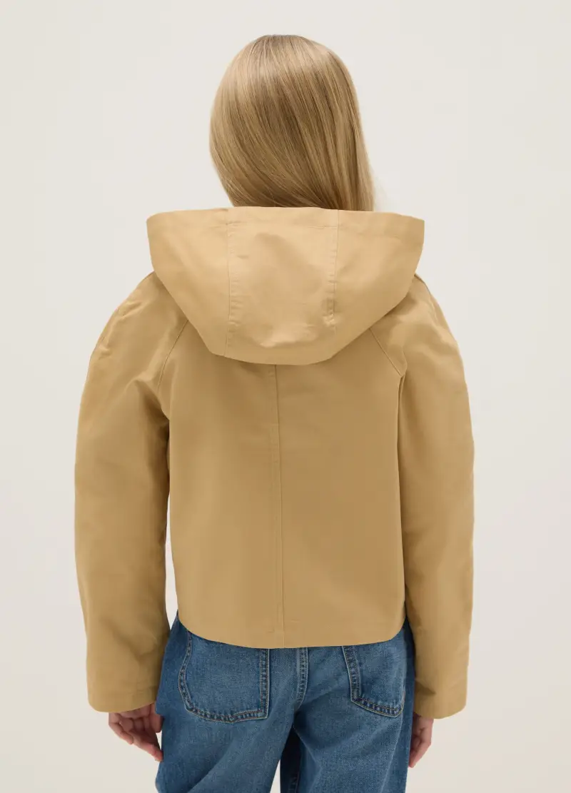 Giacca In Puro Cotone Beige Da Ragazza Regular Fit Con Cappuccio, Bambina, Beige miniatura 2