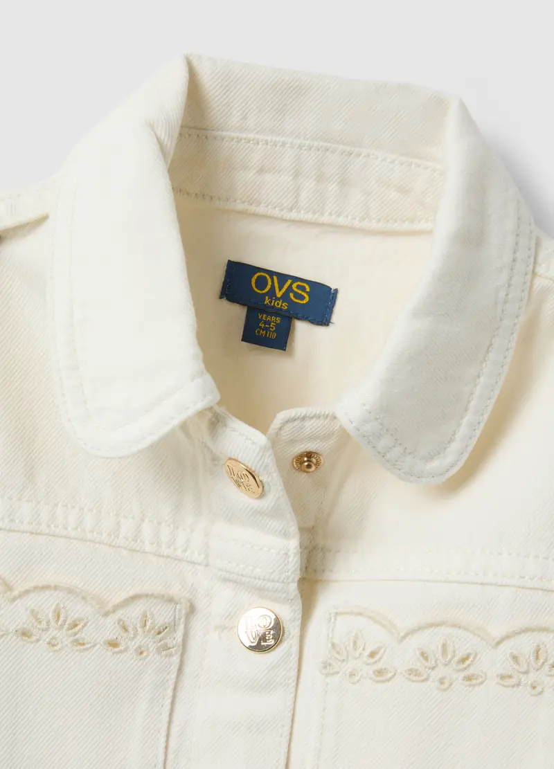 Giacca In Puro Cotone Bianco Da Bambina Regular Fit Con Ricami, Bianco miniatura 3