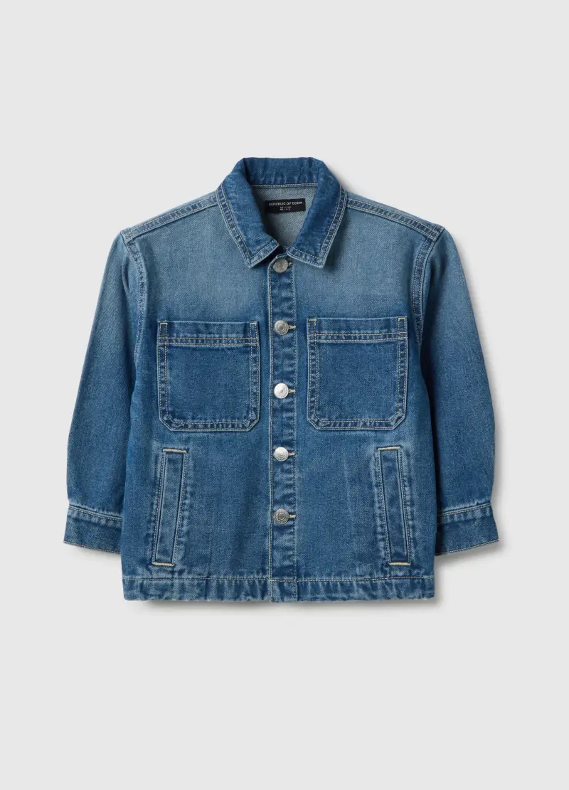 Giacca In Puro Cotone Denim Regular Fit Per Bambino, Denim