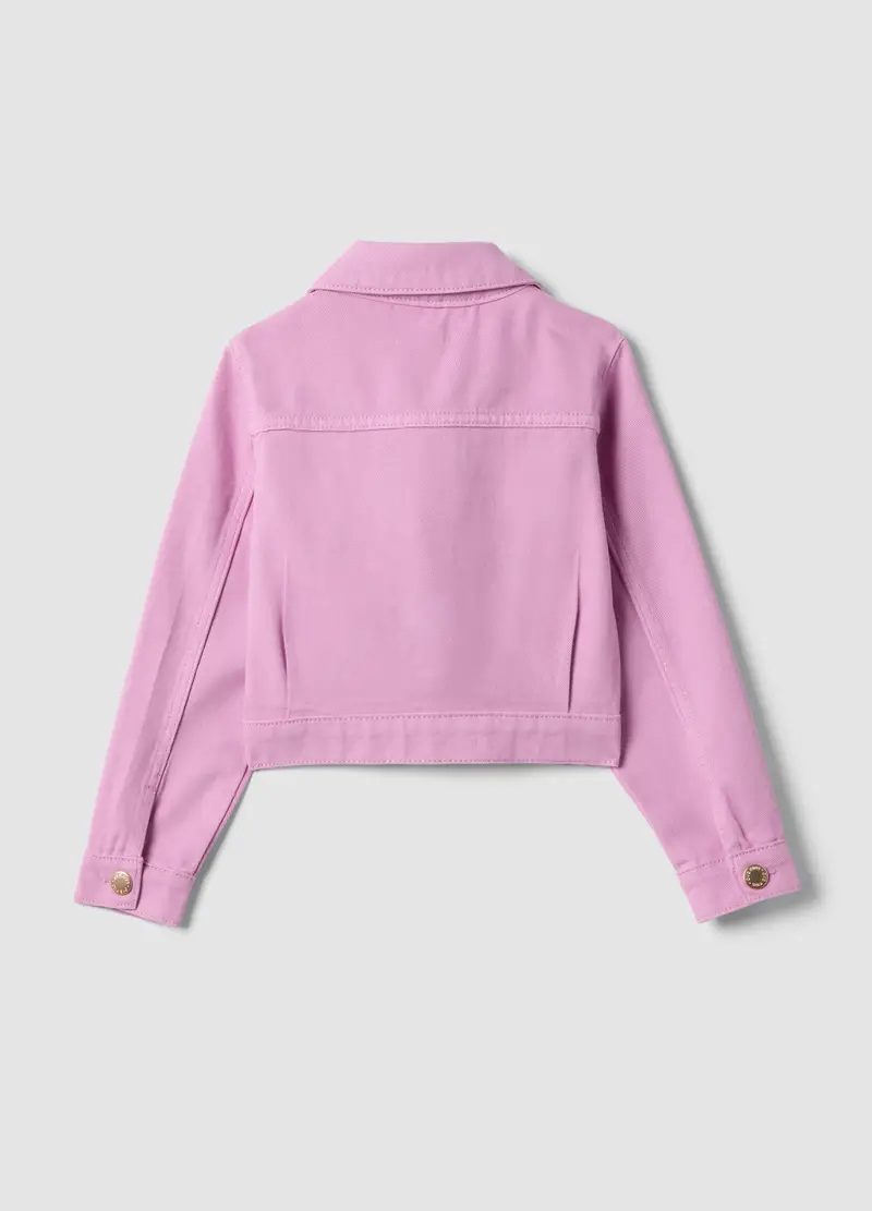 Giacca In Puro Cotone Denim Rosa Da Bambina Regular Fit Con Tasche, Rosa miniatura 2