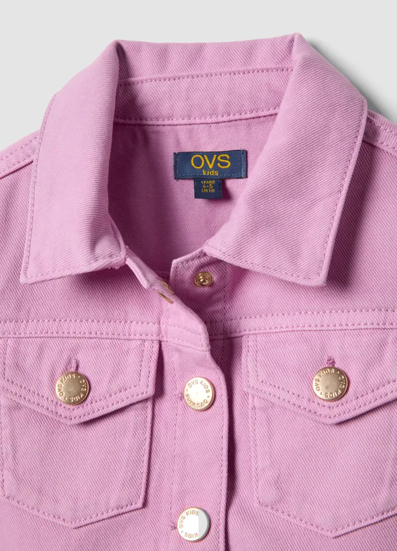 Giacca In Puro Cotone Denim Rosa Da Bambina Regular Fit Con Tasche, Rosa miniatura 3