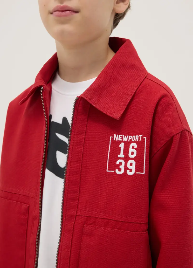 Giacca In Puro Cotone Rossa Regular Fit Per Ragazzi, Bambino, Rosso miniatura 3
