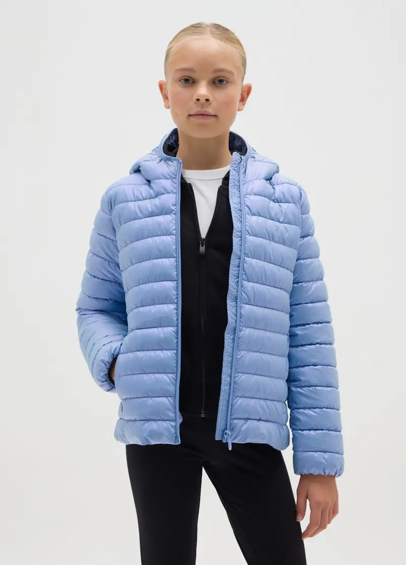 Giacca Invernale Azzurra Da Ragazza Con Cappuccio E Zip, Bambina, Azzurro miniatura 2