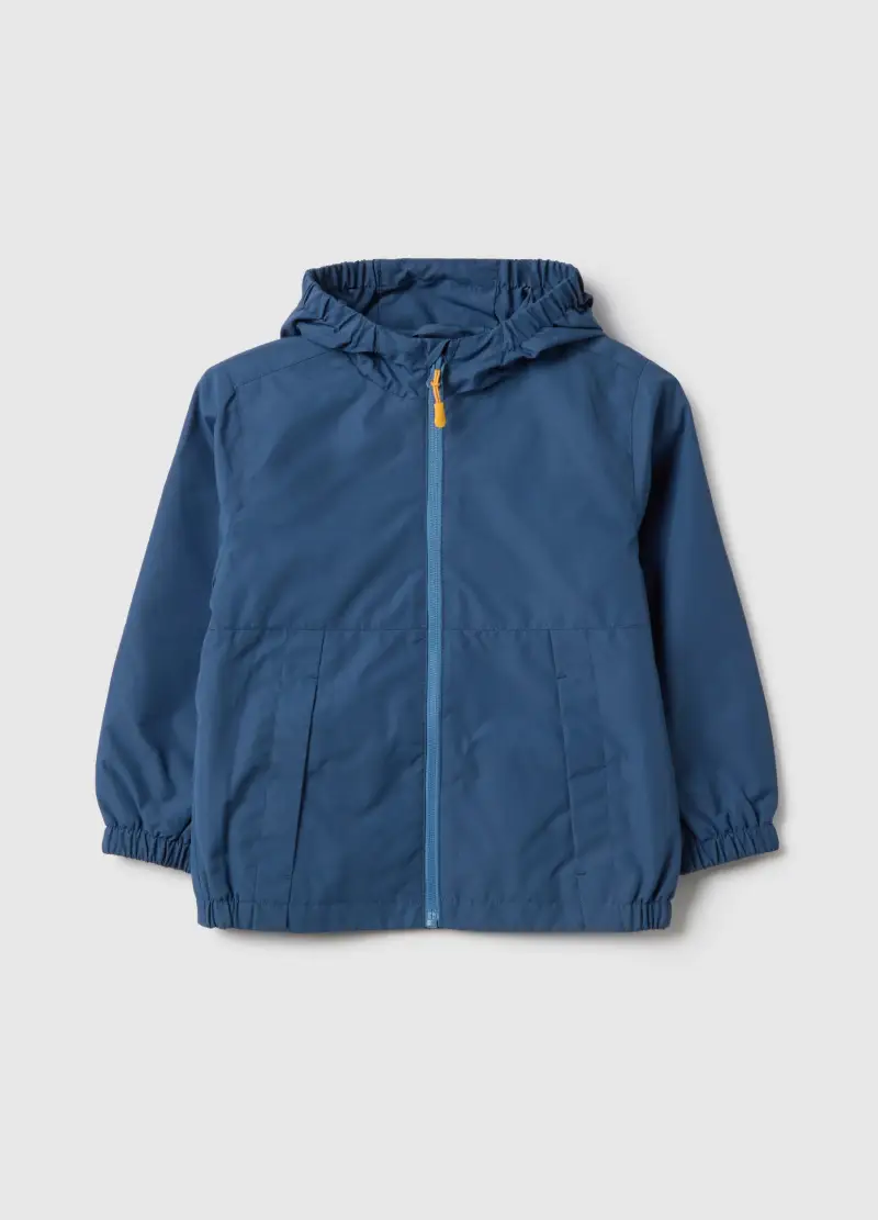 Giacca Leggera Blu Da Bambino Regular Fit Con Full Zip E Cappuccio, Blu