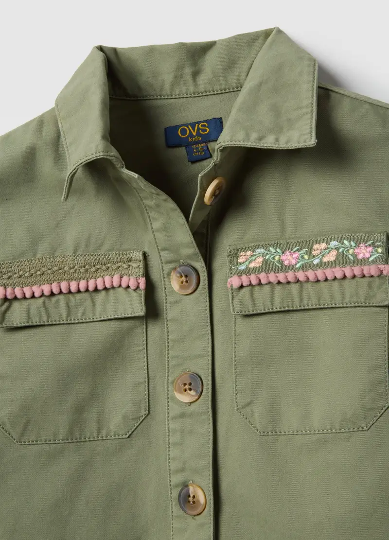 Giacca Leggera In Puro Cotone Verde Da Bambina Regular Fit Con Ricami, Verde miniatura 3