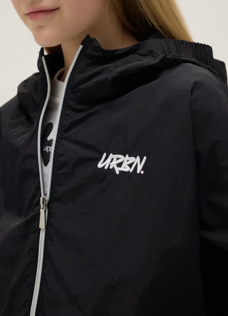 Giacca Leggera Nera Da Ragazza Regular Fit Con Zip E Cappuccio, Bambina, Nero miniatura 3