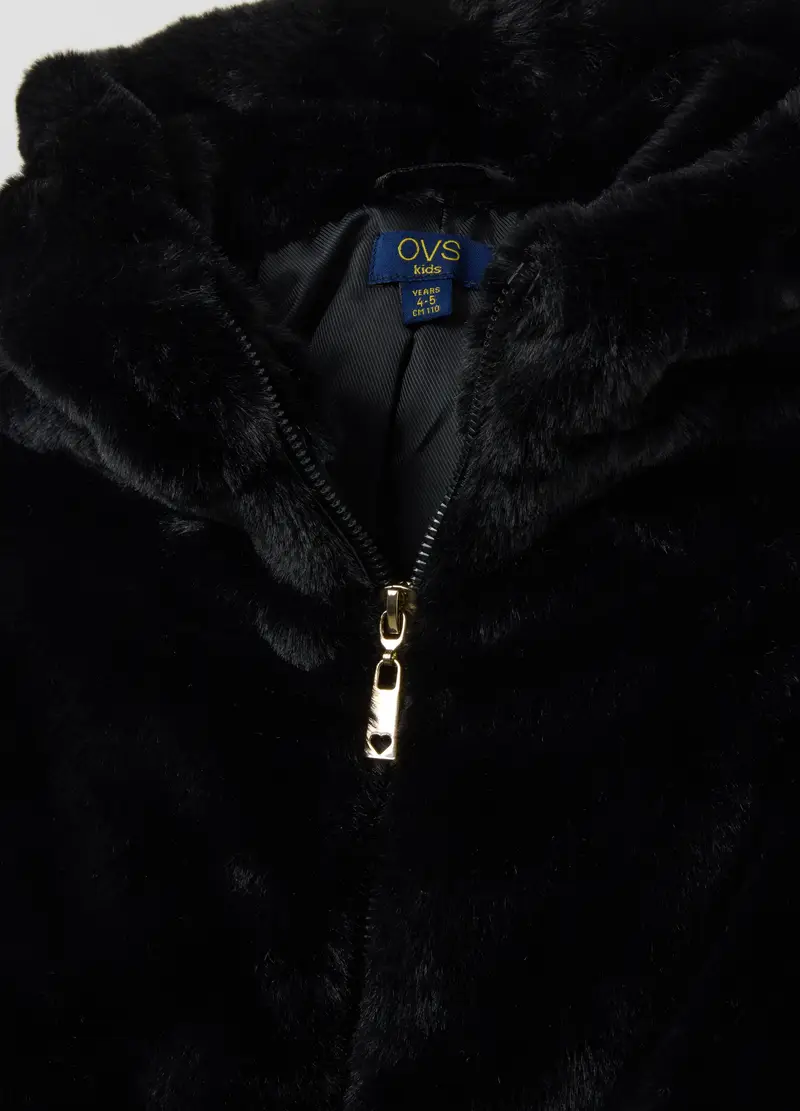 Giacca Morbida Nera Con Cappuccio Da Bambina Regular Fit, Nero miniatura 3