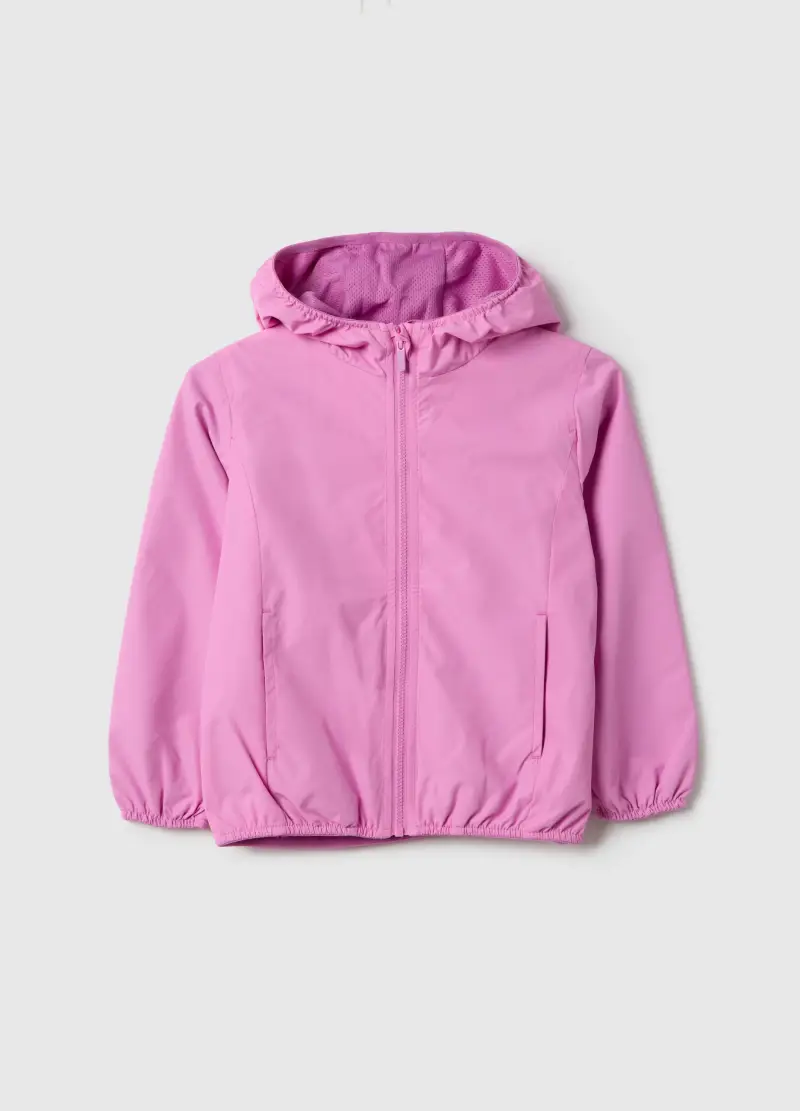 Giacca Rosa Da Bambina Regular Fit Con Zip Integrale E Cappuccio, Rosa
