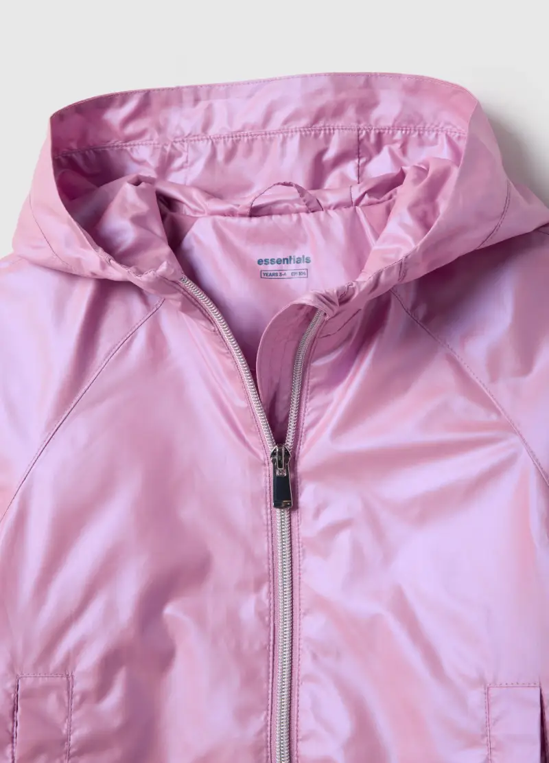Giacca Rosa Metallizzato Da Bambina Regular Fit Con Zip E Cappuccio, Rosa miniatura 3