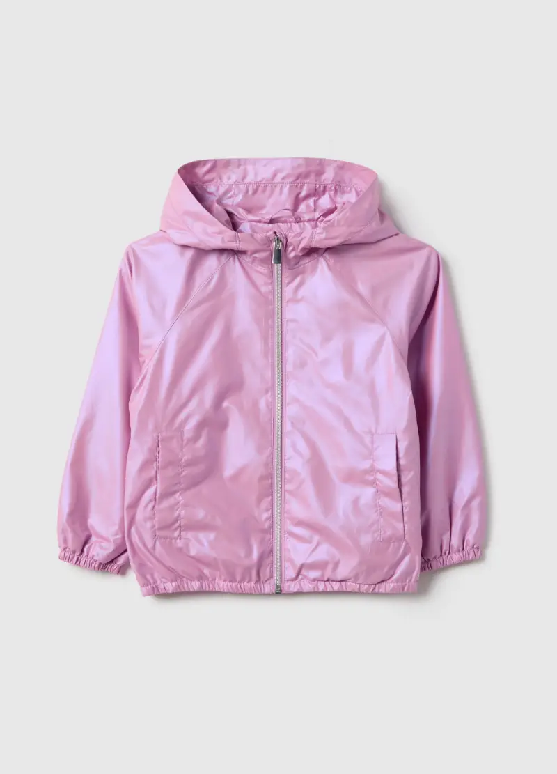 Giacca Rosa Metallizzato Da Bambina Regular Fit Con Zip E Cappuccio, Rosa