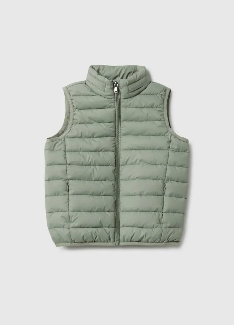 Gilet Imbottito Verde Da Bambino Regular Fit Water Repellent Con Zip, Verde