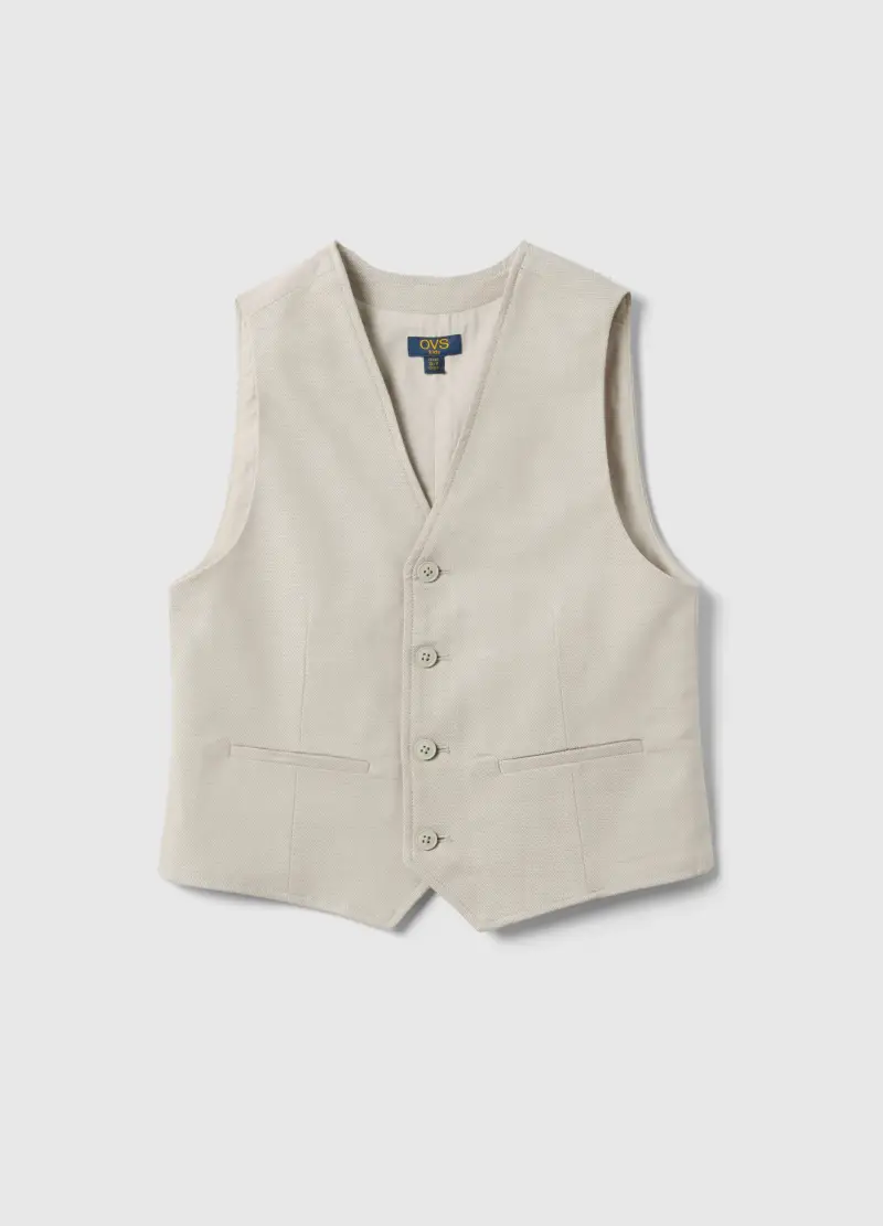Gilet In Cotone Elasticizzato Beige Da Ragazzo Slim Fit, Bambino, Beige