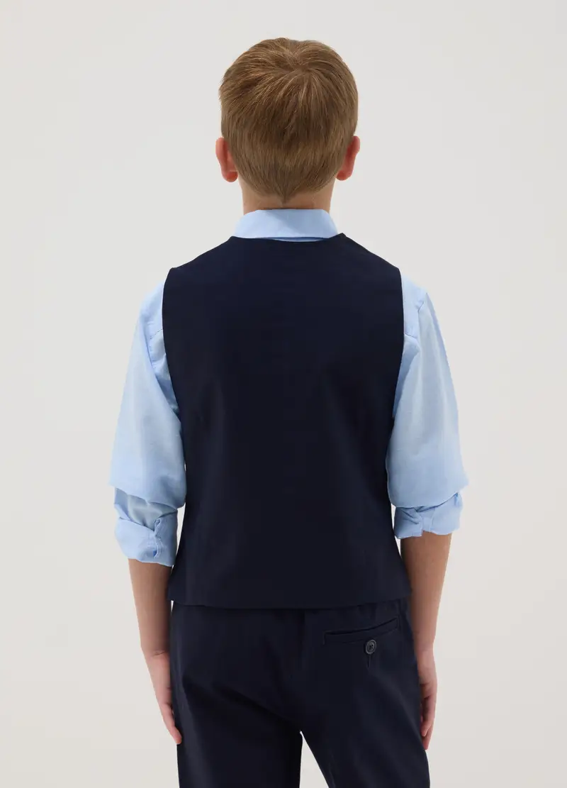 Gilet In Cotone Elasticizzato Blu Da Ragazzo Regular Fit, Bambino, Blu miniatura 3