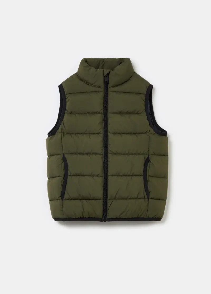 Gilet Trapuntato Full-zip Con Stampa, Bambino, Verde