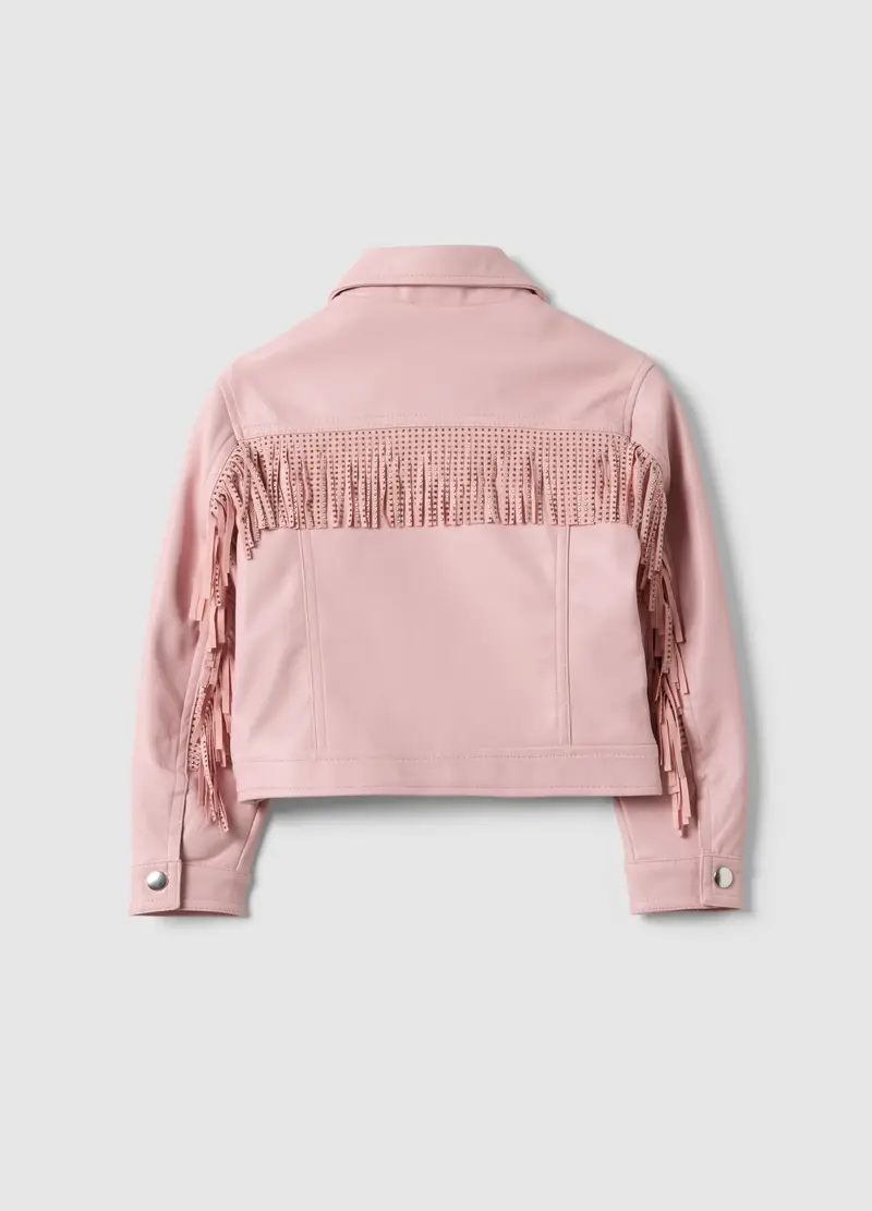 Giubbino Rosa Da Bambina Regular Fit Con Frange E Dettagli In Mesh, Rosa miniatura 2