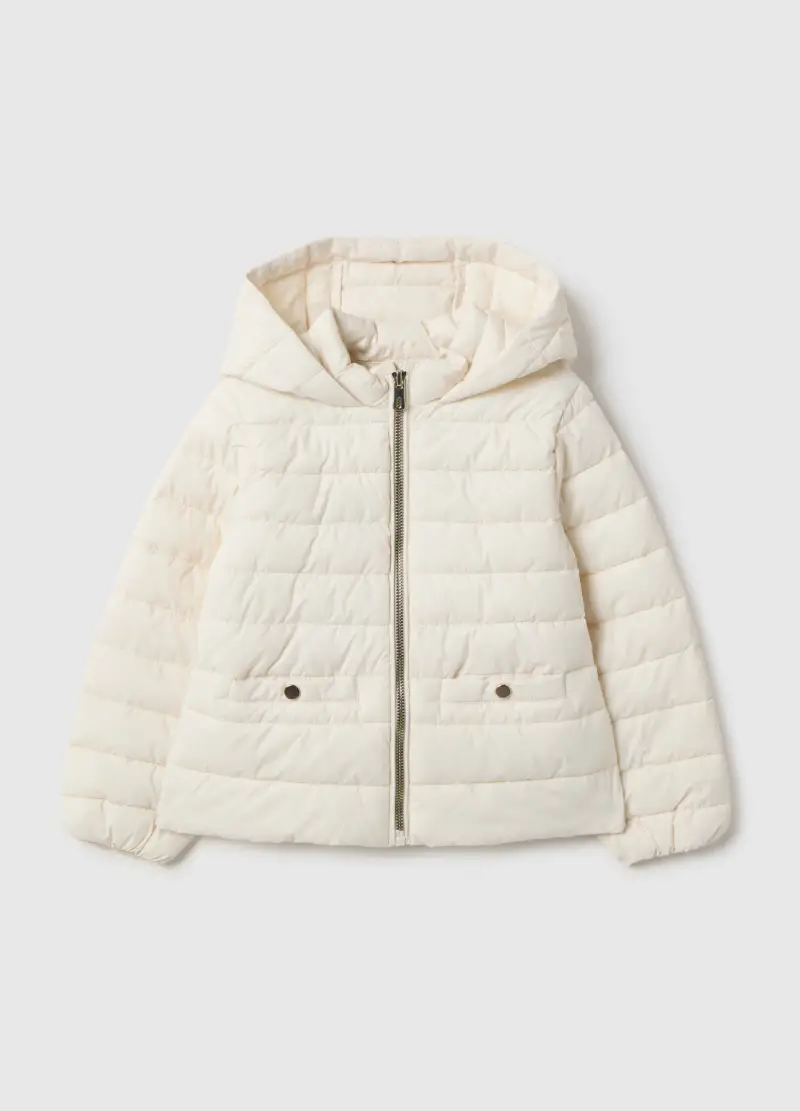 Giubbotto Bianco Imbottito Da Bambina Regular Fit Con Cappuccio, Bianco