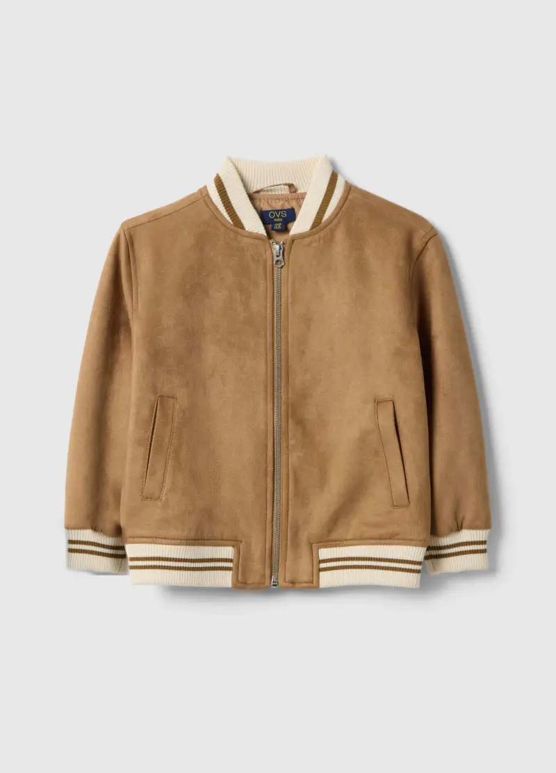 Giubbotto Marrone Da Bambino Regular Fit Con Polsini E Collo A Coste, Multicolor