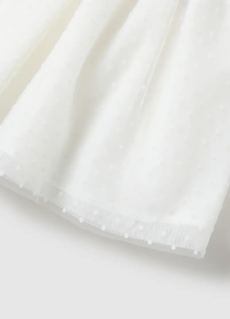 Gonna Bianca Da Bambina In Mesh Con Texture A Pois, Bianco miniatura 3