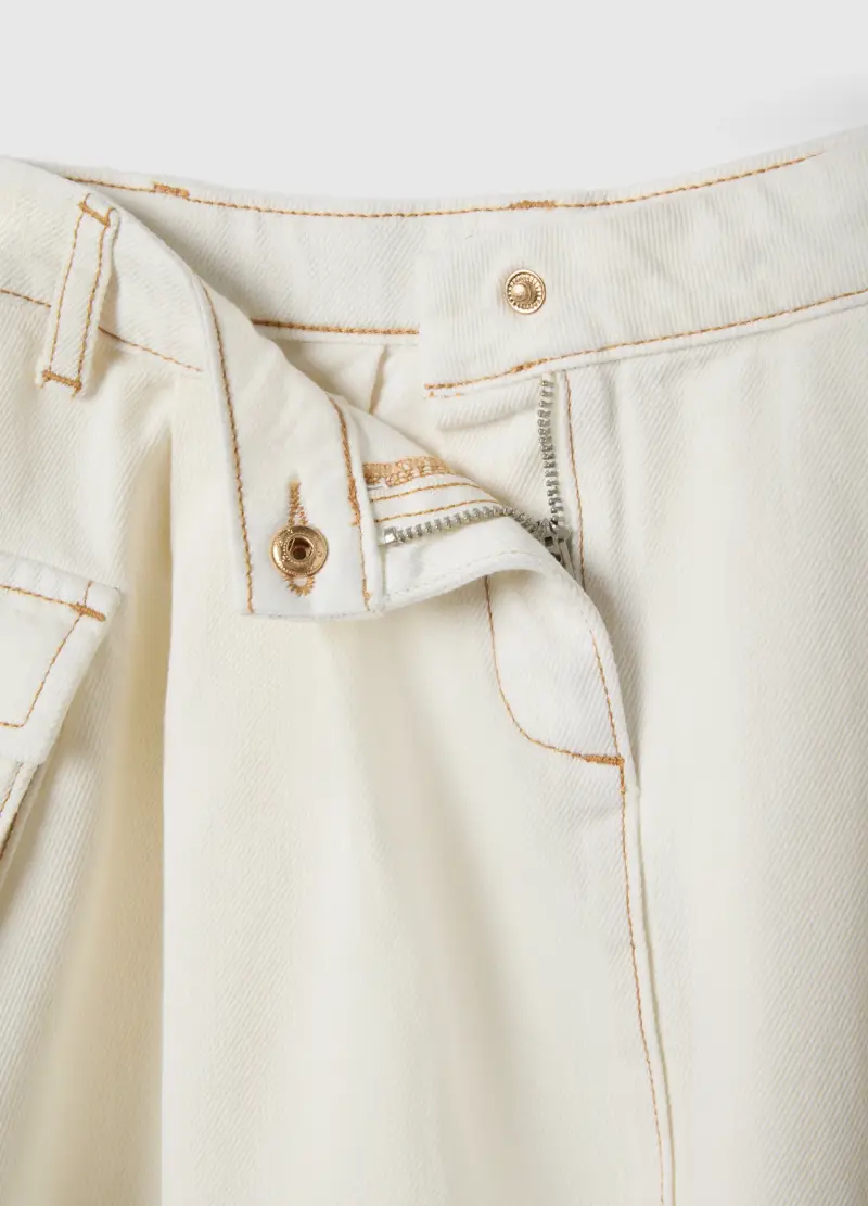 Gonna In Puro Cotone Bianca Regular Fit Con Tasche Per Bambina, Bianco miniatura 3