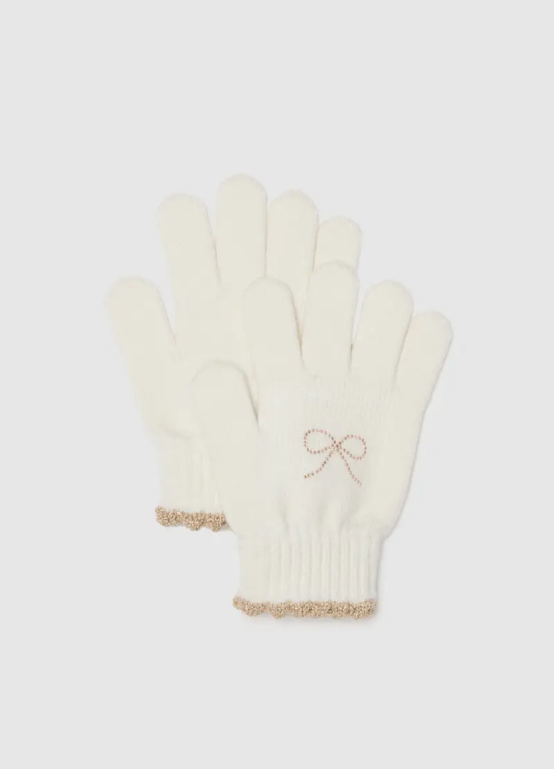 Guanti Da Bambina Bianchi Con Fiocco, Bianco