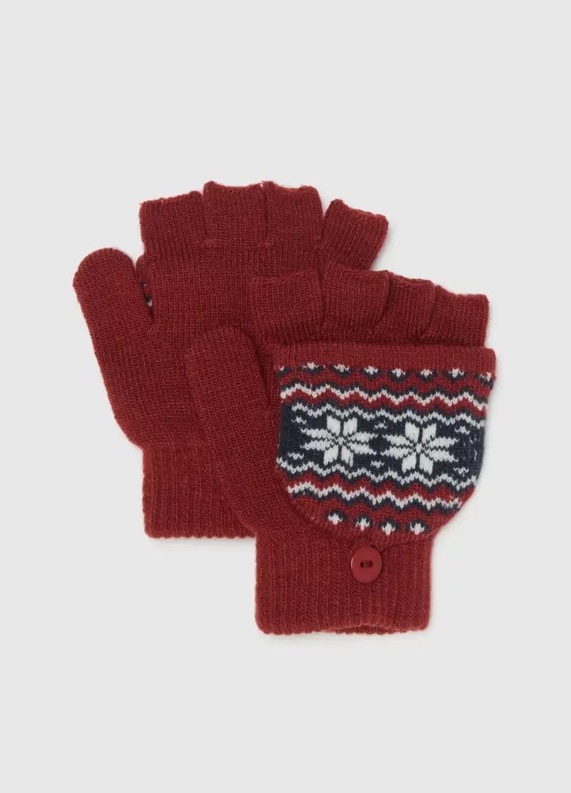 Guanti Rossi Da Bambino Con Fiocchi Di Neve, Multicolor