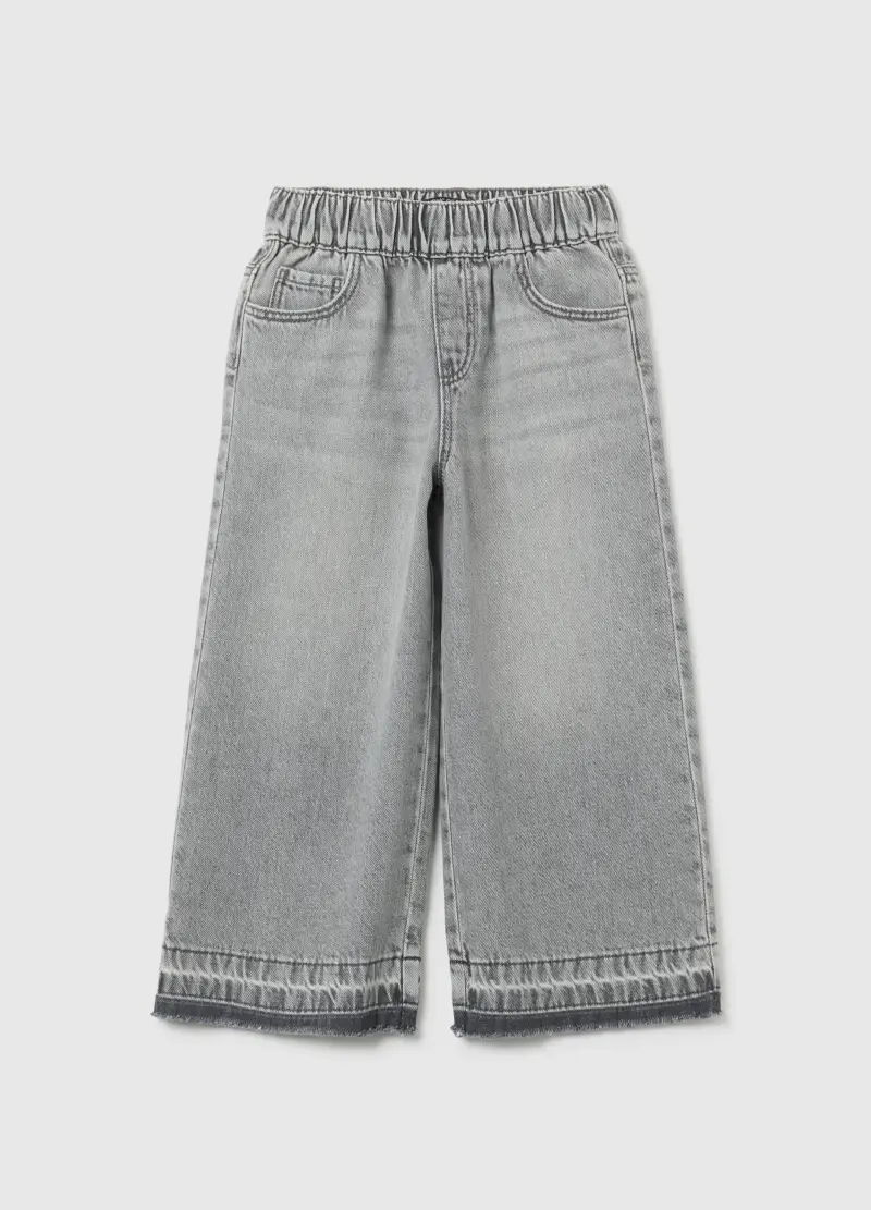 Jeans Da Bambina In Puro Cotone Grigio Wide Leg, Grigio
