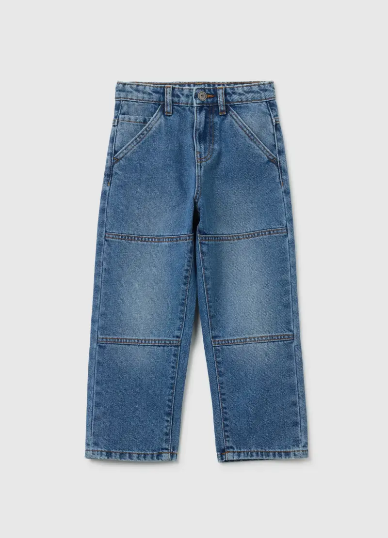Jeans Da Bambino In Denim Blu Balloon Fit, Denim