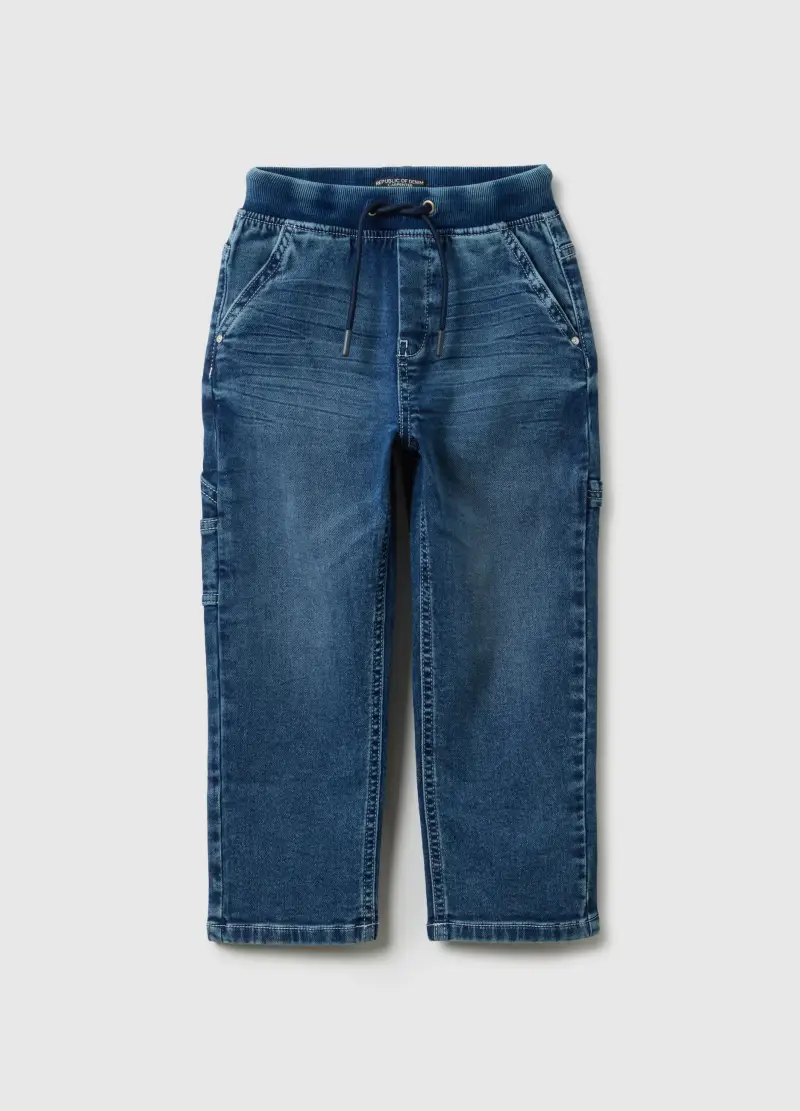 Jog Denim In Cotone Blu Relaxed Fit Per Bambino, Blu