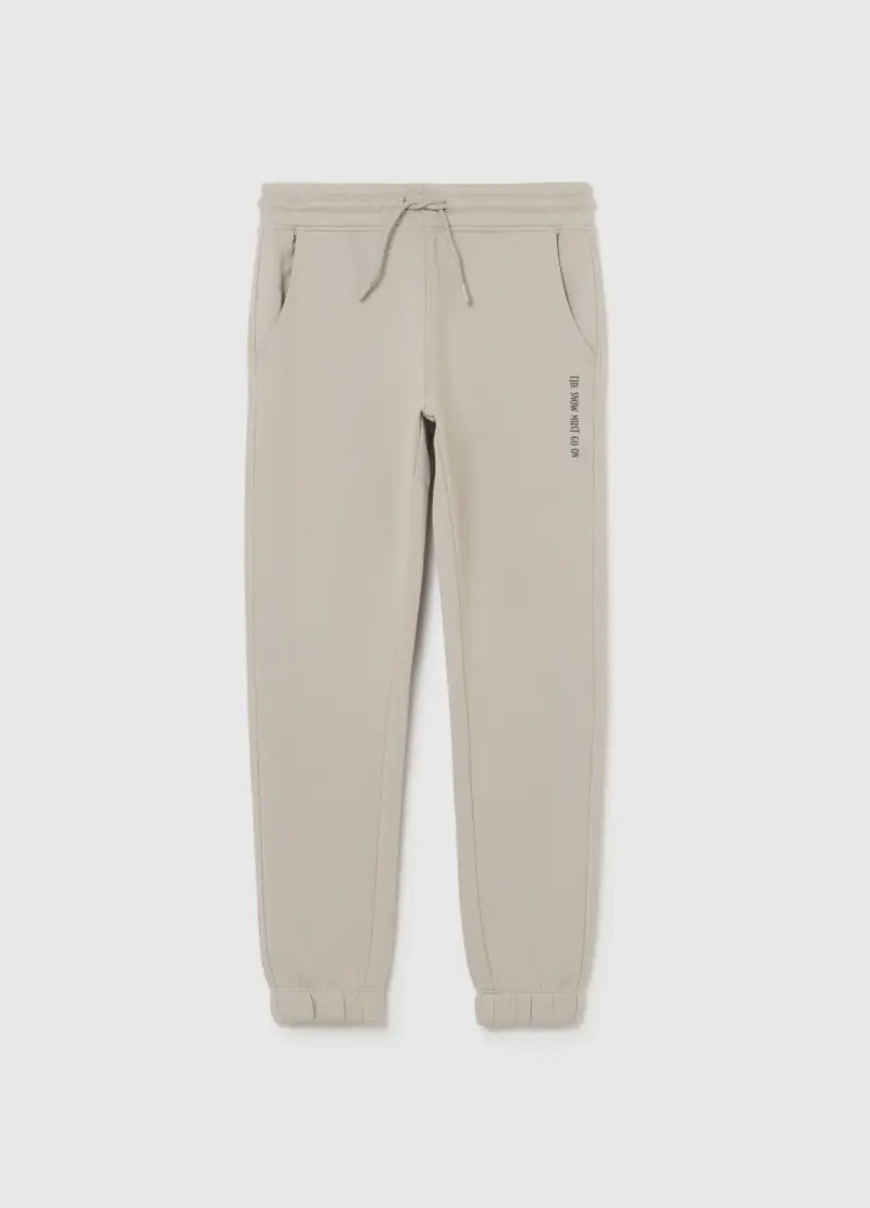 Jogger Beige Da Ragazzo In Puro Cotone Regular Fit Con Scritta, Bambino, Beige