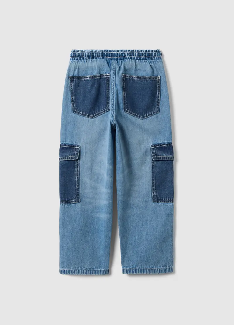 Jogger Cargo In Puro Cotone Denim Multicolor Da Bambino Relaxed Fit, Multicolor miniatura 2