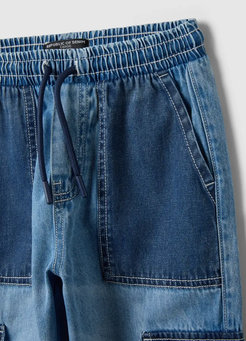 Jogger Cargo In Puro Cotone Denim Multicolor Da Bambino Relaxed Fit, Multicolor miniatura 3