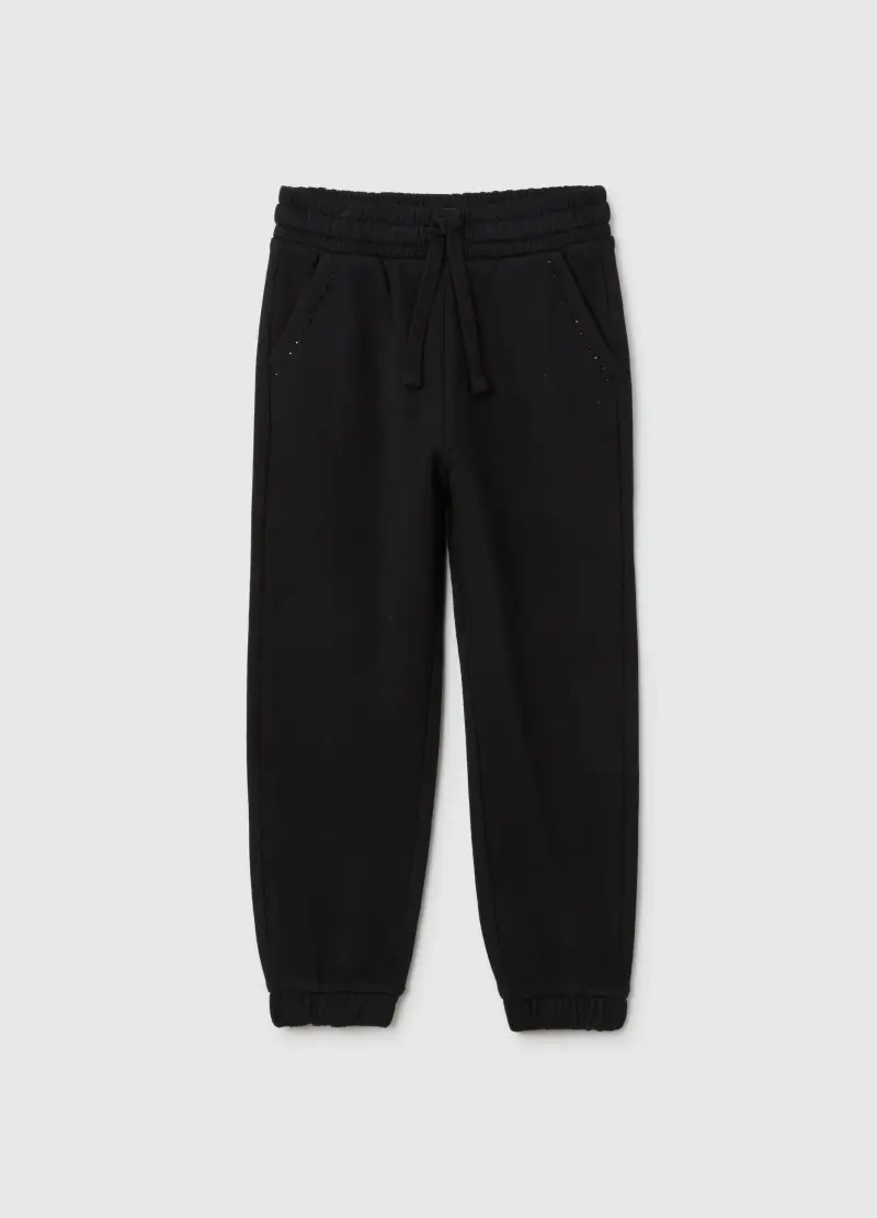 Jogger Da Bambina In Puro Cotone Nero Regular Fit, Nero