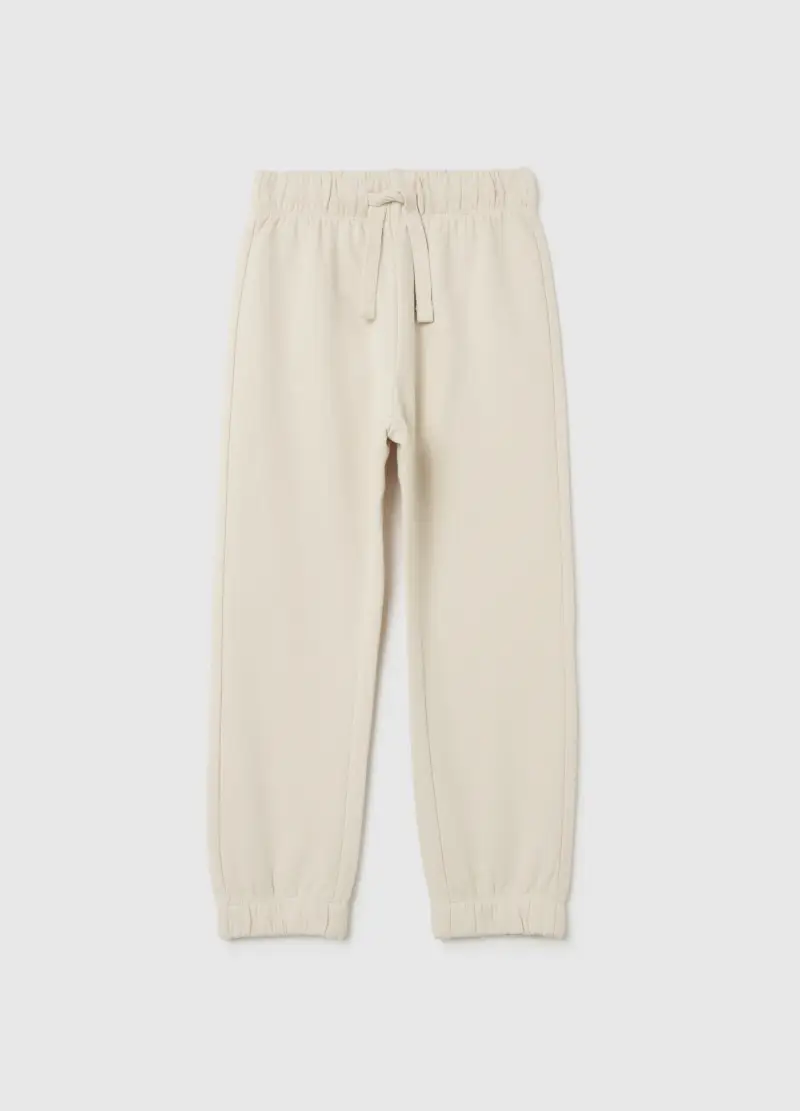 Jogger Da Bambino In Puro Cotone Beige Regular Fit, Beige