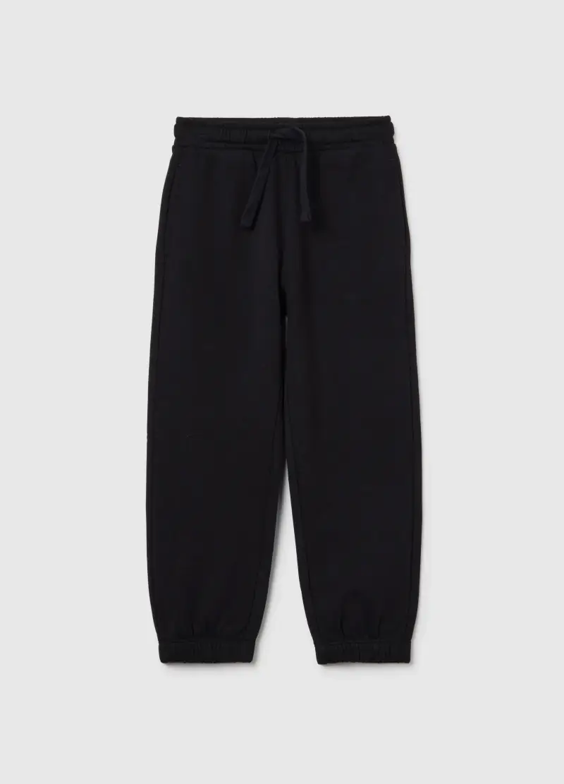 Jogger Da Bambino In Puro Cotone Neri Regular Fit, Nero