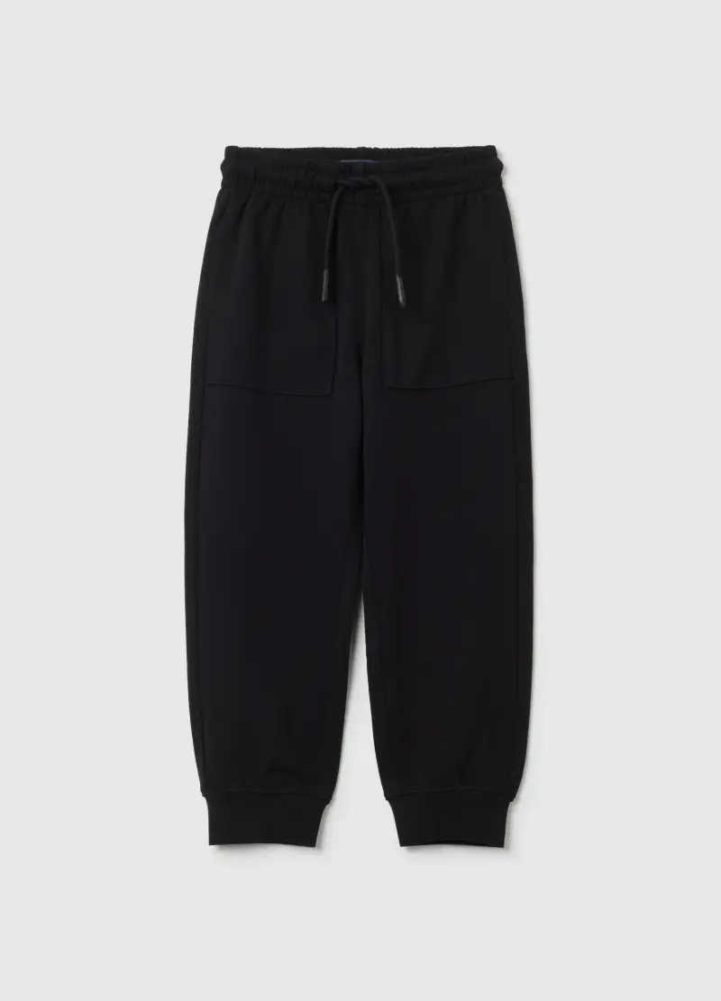 Jogger Da Bambino In Puro Cotone Nero Regular Fit, Nero