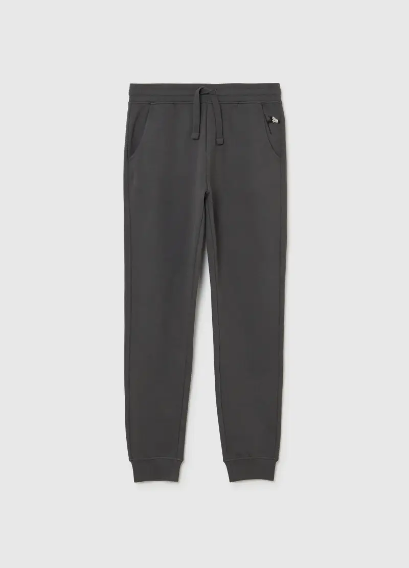 Jogger Grigi Da Ragazzo In Puro Cotone Regular Fit Con Ricamo, Bambino, Grigio
