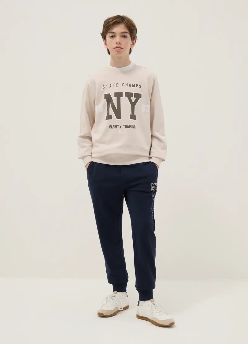 Jogger In Puro Cotone Blu Da Ragazzo Regular Fit, Bambino, Blu