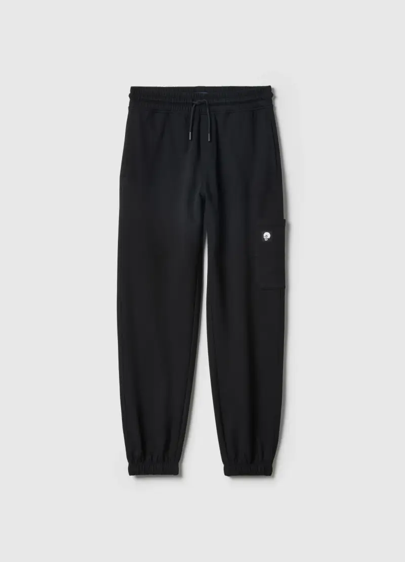 Jogger In Puro Cotone Nero Da Ragazzo Over Fit, Bambino, Nero