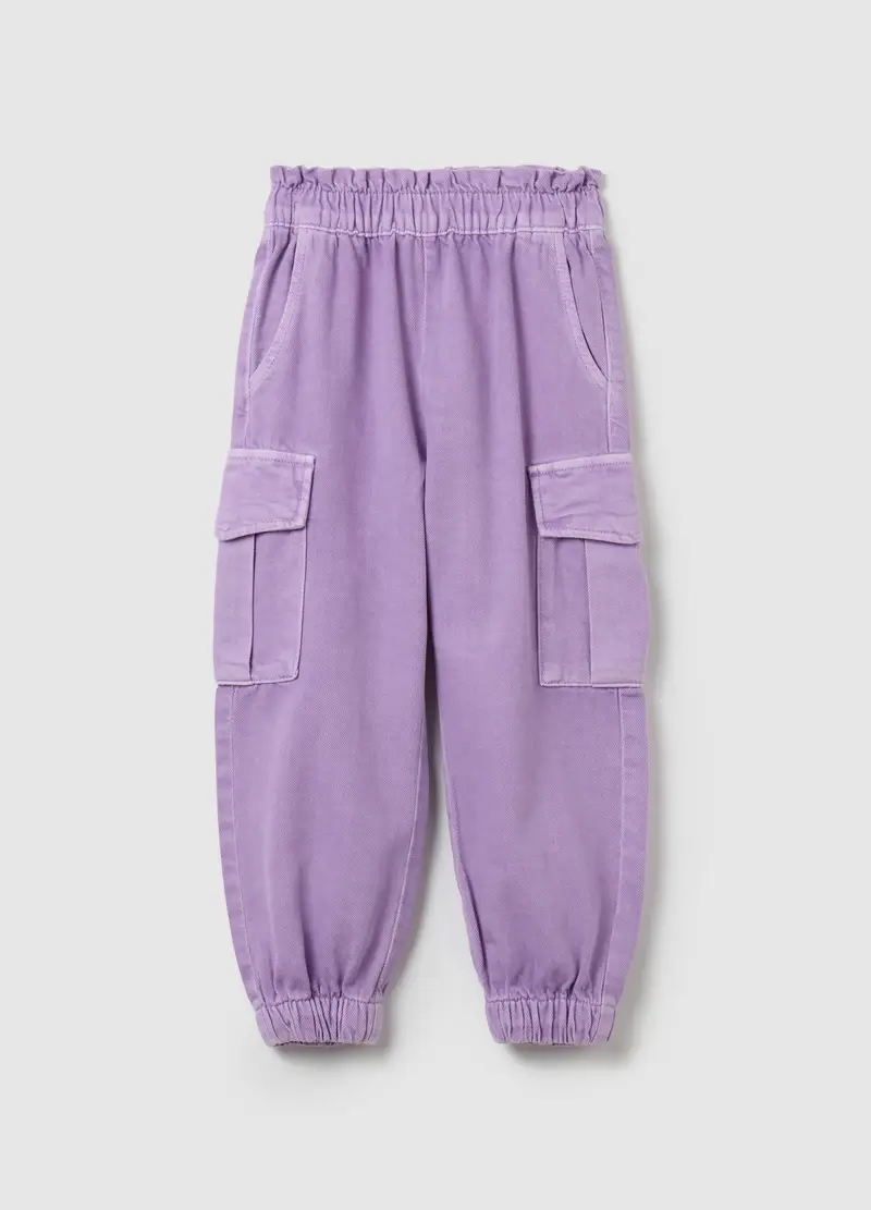 Joggers Cargo Con Profili Elasticati, Bambina, Viola