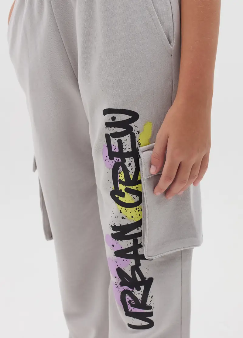 Joggers Cargo Con Stampa "urban Crew", Bambina, Grigio miniatura 3