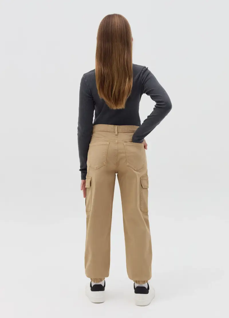 Joggers Cargo In Cotone Stretch, Bambina, Beige miniatura 2