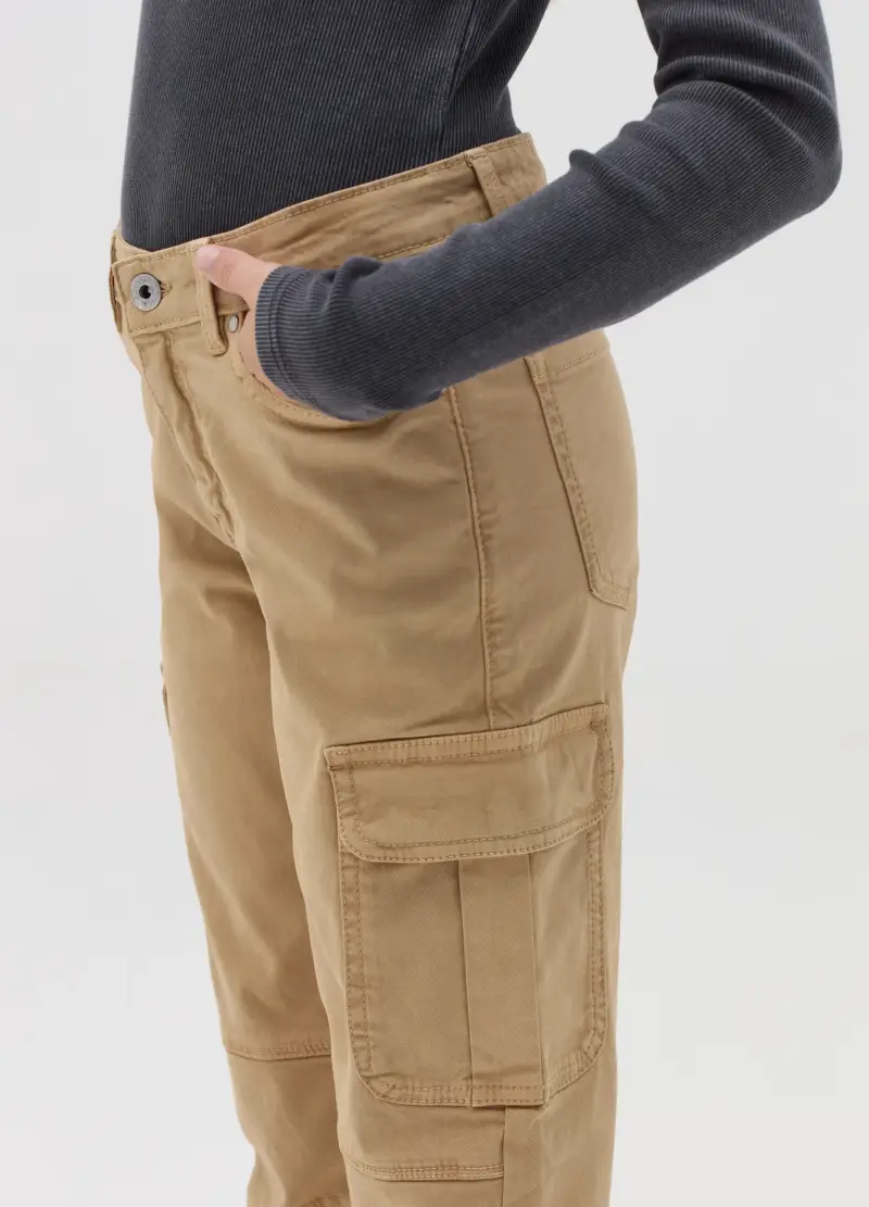Joggers Cargo In Cotone Stretch, Bambina, Beige miniatura 3
