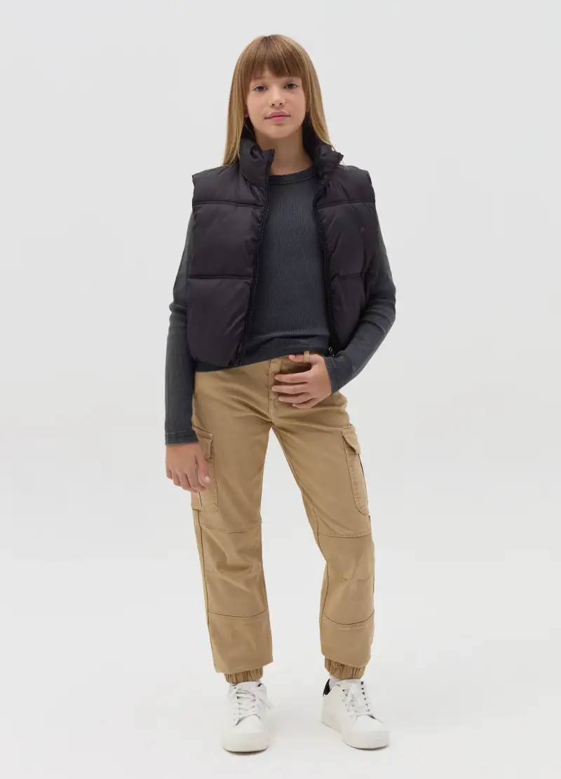 Joggers Cargo In Cotone Stretch, Bambina, Beige