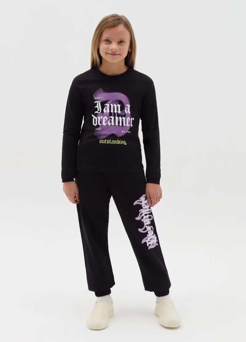 Joggers Con Stampa Gotica "dreamer", Bambina, Nero