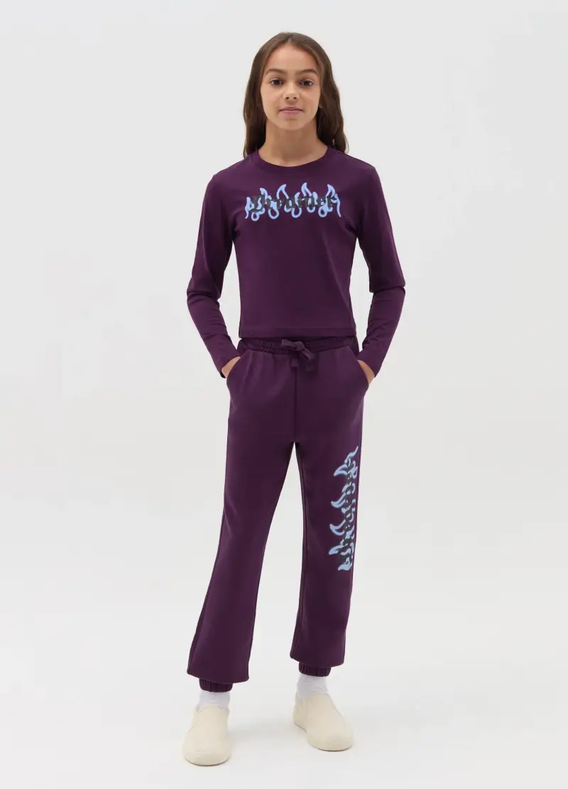 Joggers Con Stampa Gotica "dreamer", Bambina, Viola