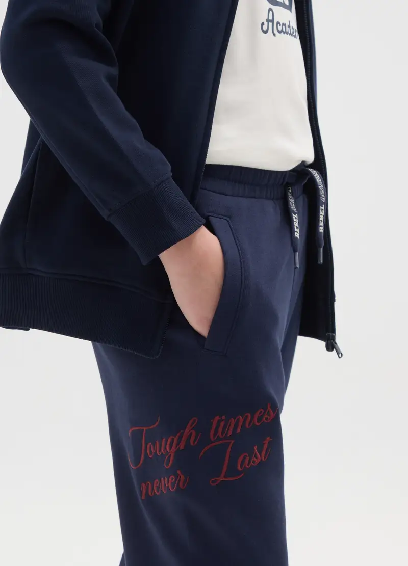 Joggers Da Ragazzo In Puro Cotone Blu Regular Fit, Bambino, Blu miniatura 3